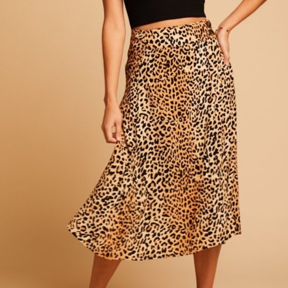 FAITHFULL THE BRAND ANTHROPOLOGIE BLACK BROWN LEOPARD WRAP SKIRT WOMENS SZ 2 - Picture 8 of 8